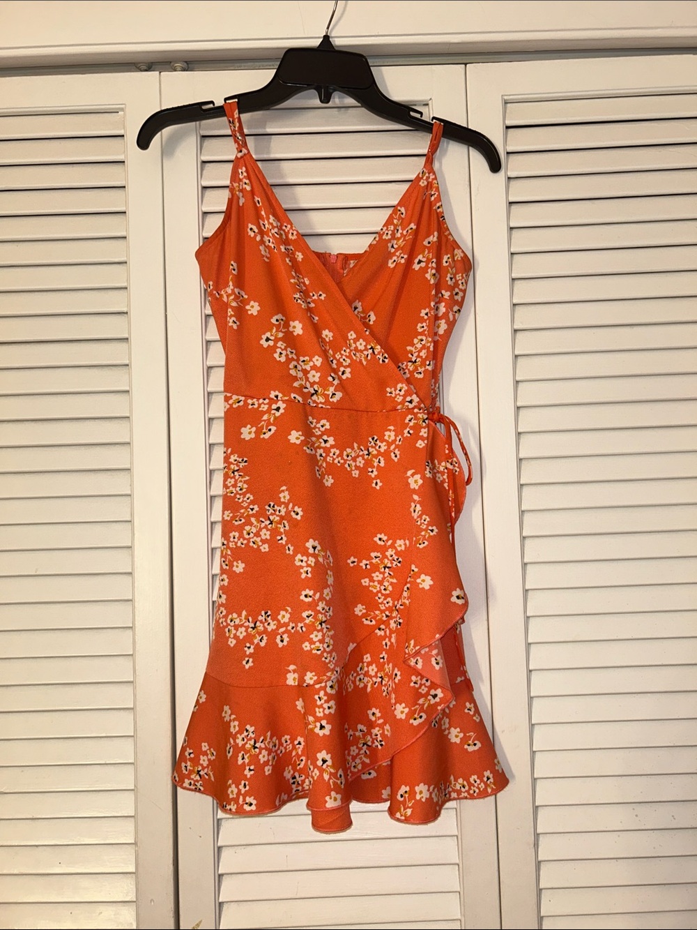 Speechless Orange Floral Wrap Mini Dress